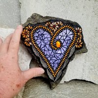 Lavender Heart Mosaic Garden Stone Orange Pinwheel Flowers