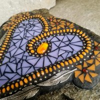 Lavender Heart Mosaic Garden Stone Orange Pinwheel Flowers