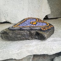 Lavender Heart Mosaic Garden Stone Orange Pinwheel Flowers