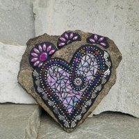 Iridescent Lavender Angel Wing Heart  Mosaic Garden Stone 