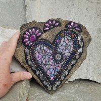Iridescent Lavender Angel Wing Heart  Mosaic Garden Stone 