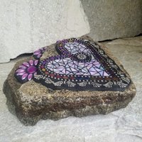 Iridescent Lavender Angel Wing Heart  Mosaic Garden Stone 