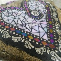 Iridescent Lavender Angel Wing Heart  Mosaic Garden Stone 