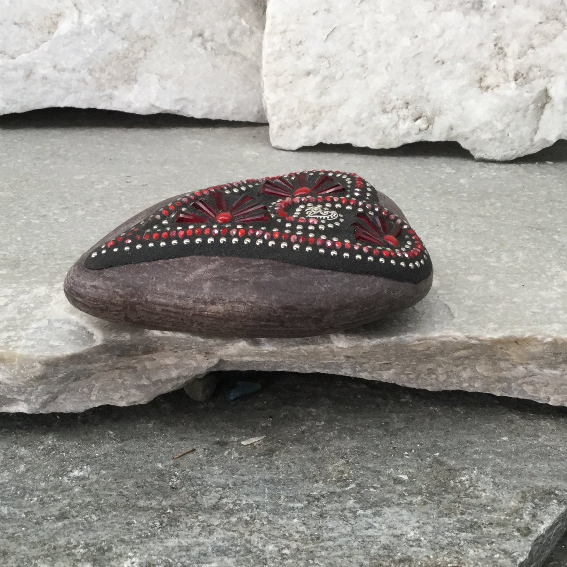 Crystal Red Valentine Heart, Mosaic Paperweight / Garden Stone