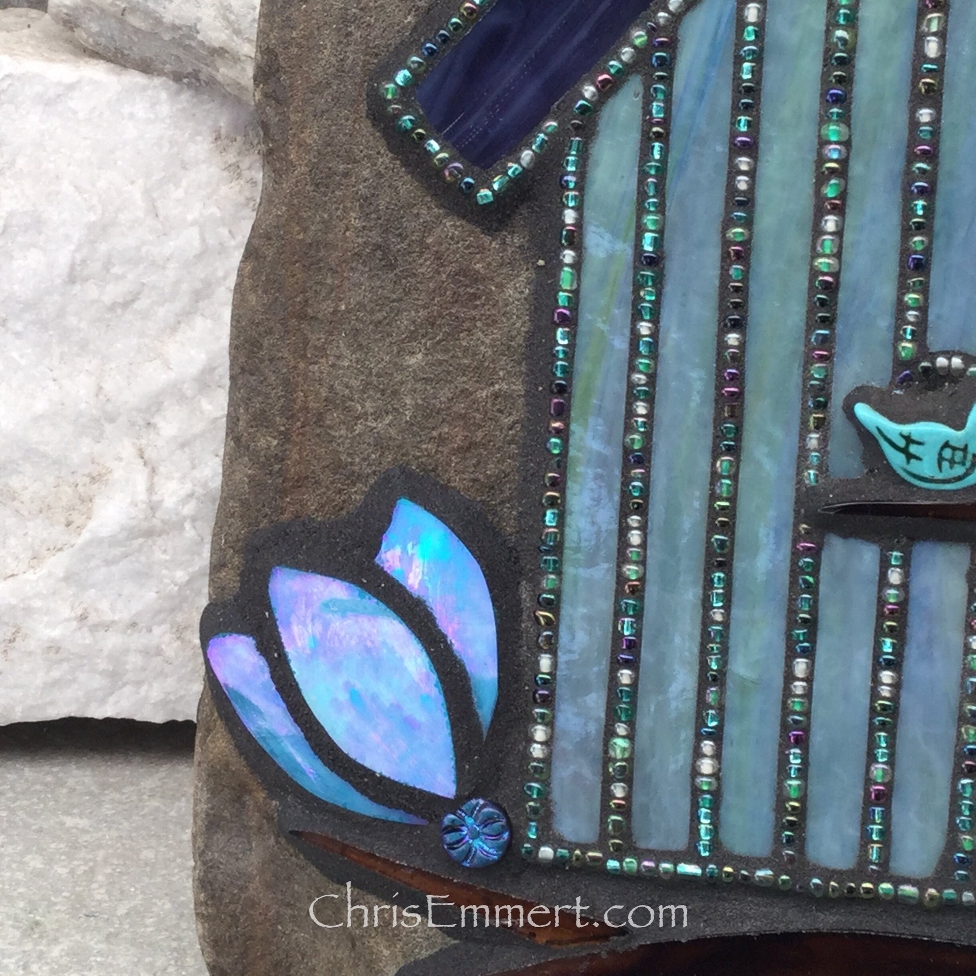 Large Iridescent Blue Mosaic Birdhouse, Mosaic Garden Stone, Gardner Gift, Garden Decor, Mosaic Rock