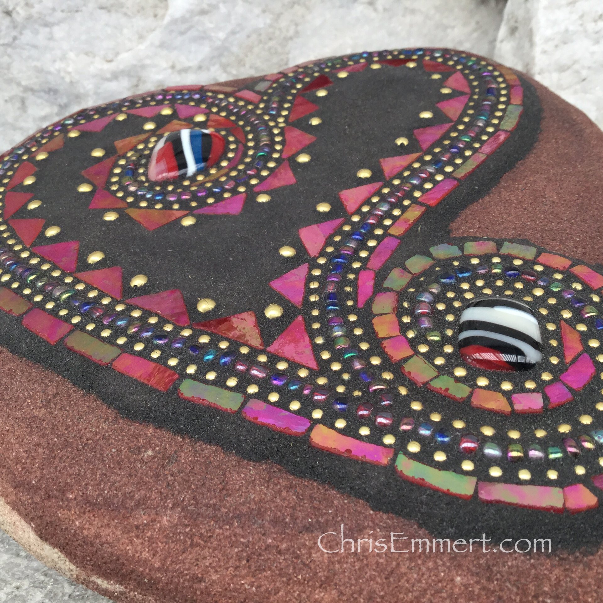 Iridescent Red Mosaic Heart, Mosaic Garden Stone, Gardner Gift, Garden Decor,