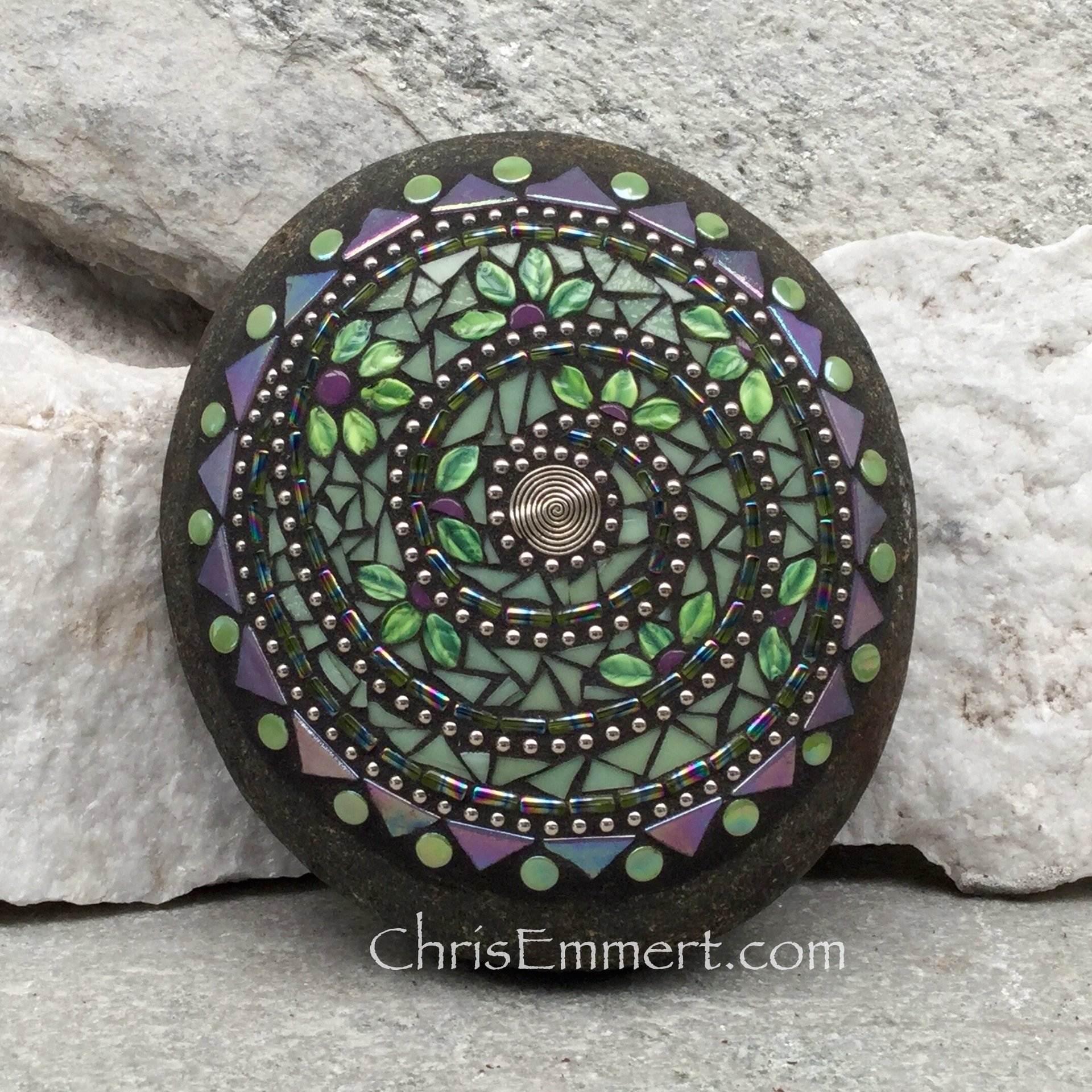 Olive Green and Lavender Mosaic Swirl,  Mosaic Garden Stone. Gardener Gift