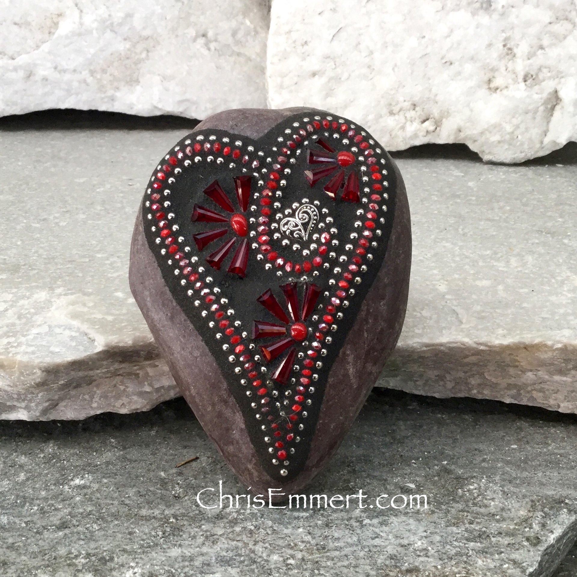 Crystal Red Valentine Heart, Mosaic Paperweight / Garden Stone