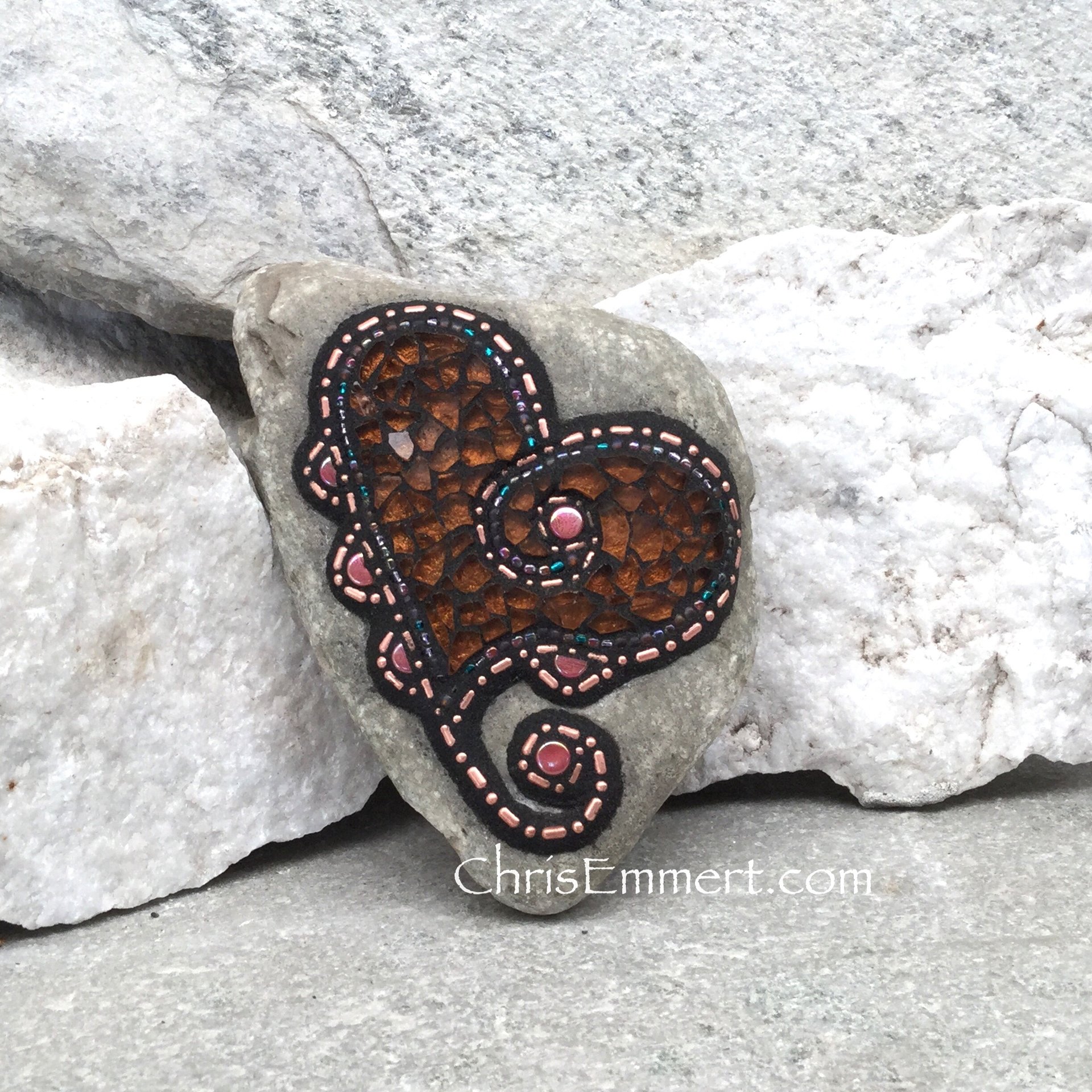 Mosaic Rock, Mosaic Heart, Copper Heart (B) Mosaic Garden Stone, Home Decor, Gardener Gift, Garden Decor,