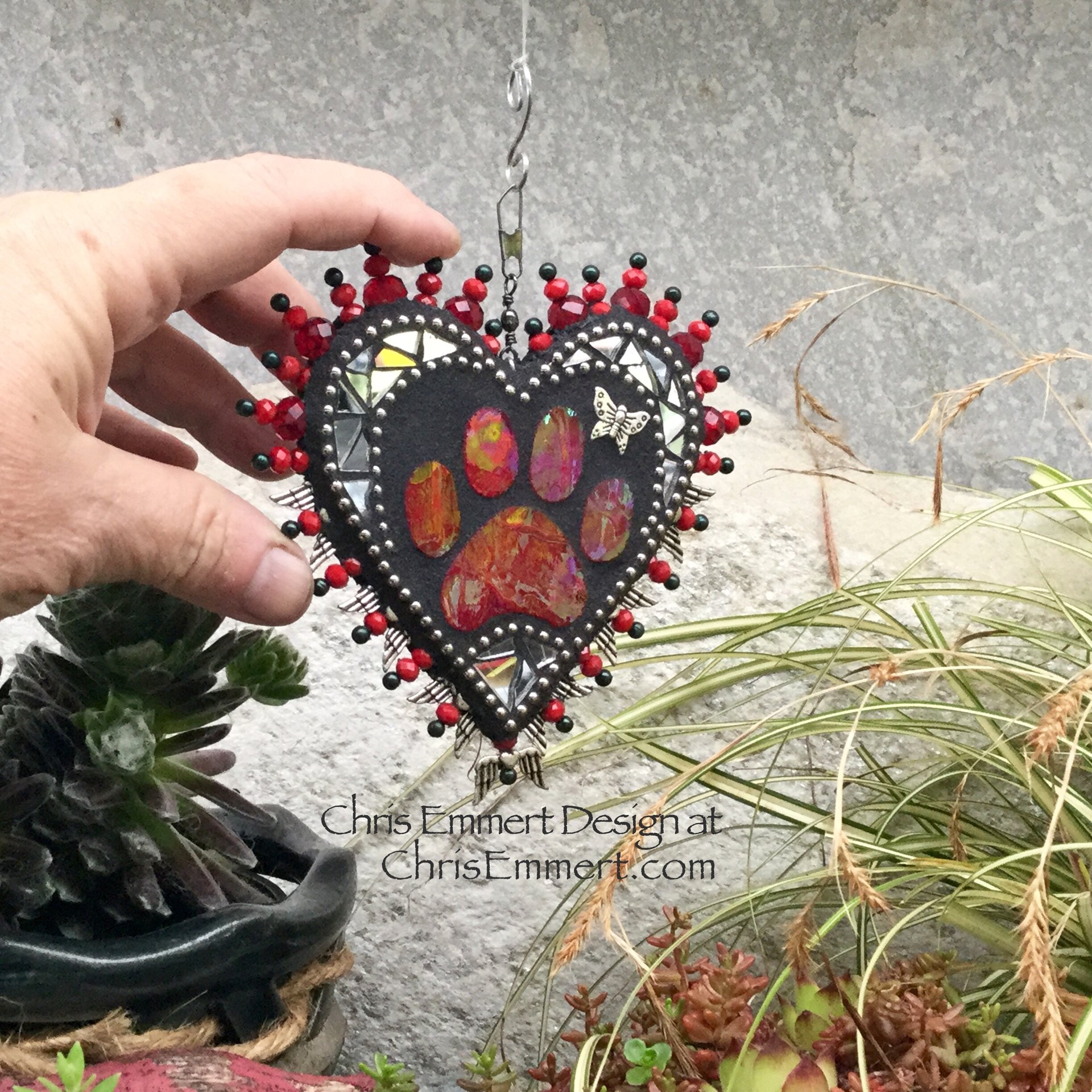 Red Paw Print Garden Spinner, Home Decor, Garden Decor, Gardening Gift,
