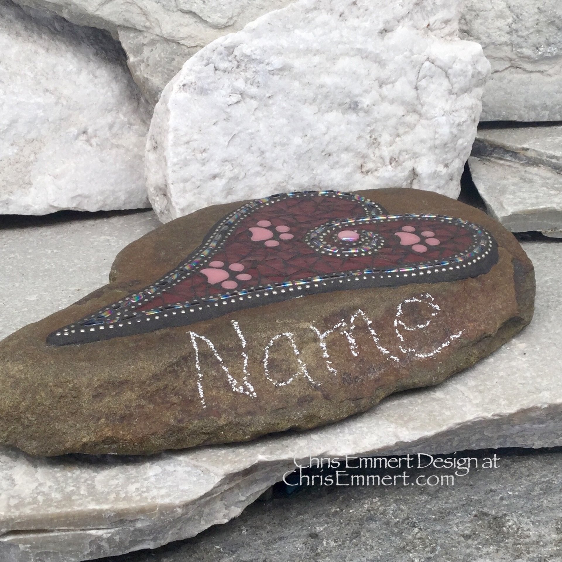 Large Iridescent Purple Mosaic Heart, Paw prints, Mosaic Garden Stone, Pet Memorial