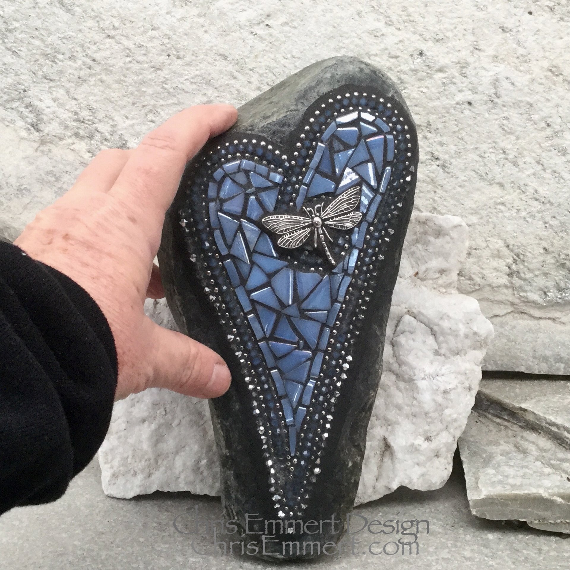 Blue ( Glow in the Dark) Heart -Mosaic / Garden Stone