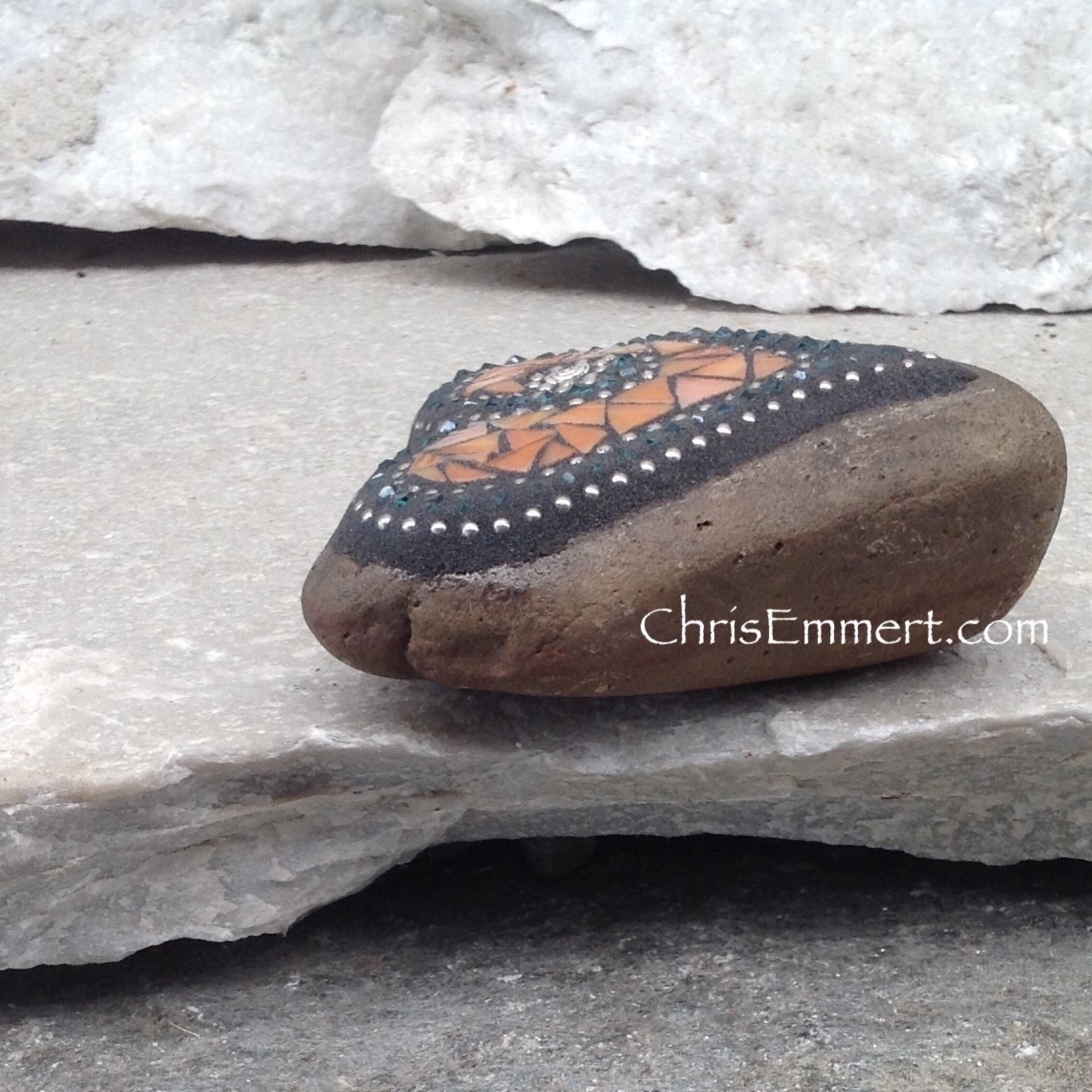 Orange Mosaic Heart, Mosaic Rock, Mosaic Garden Stone, Home Decor, Gardening, Gardening Gift,
