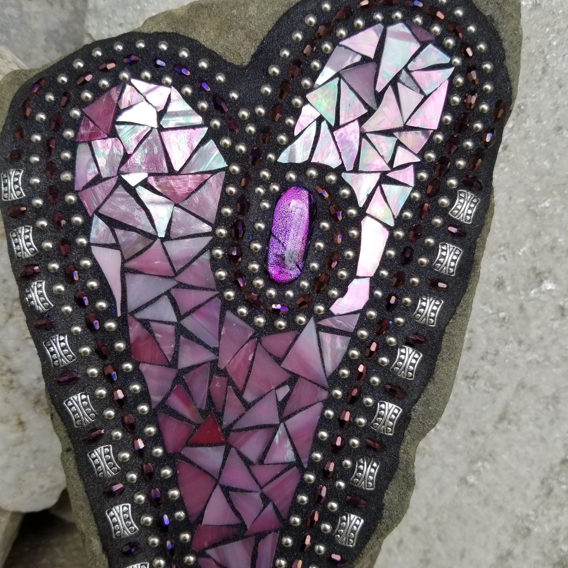  Pink Heart Mosaic Garden Stone