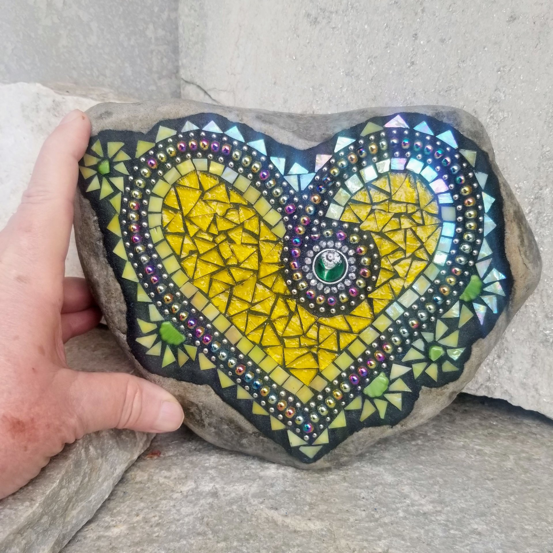 Bright Yellow Heart  Mosaic Garden Stone 