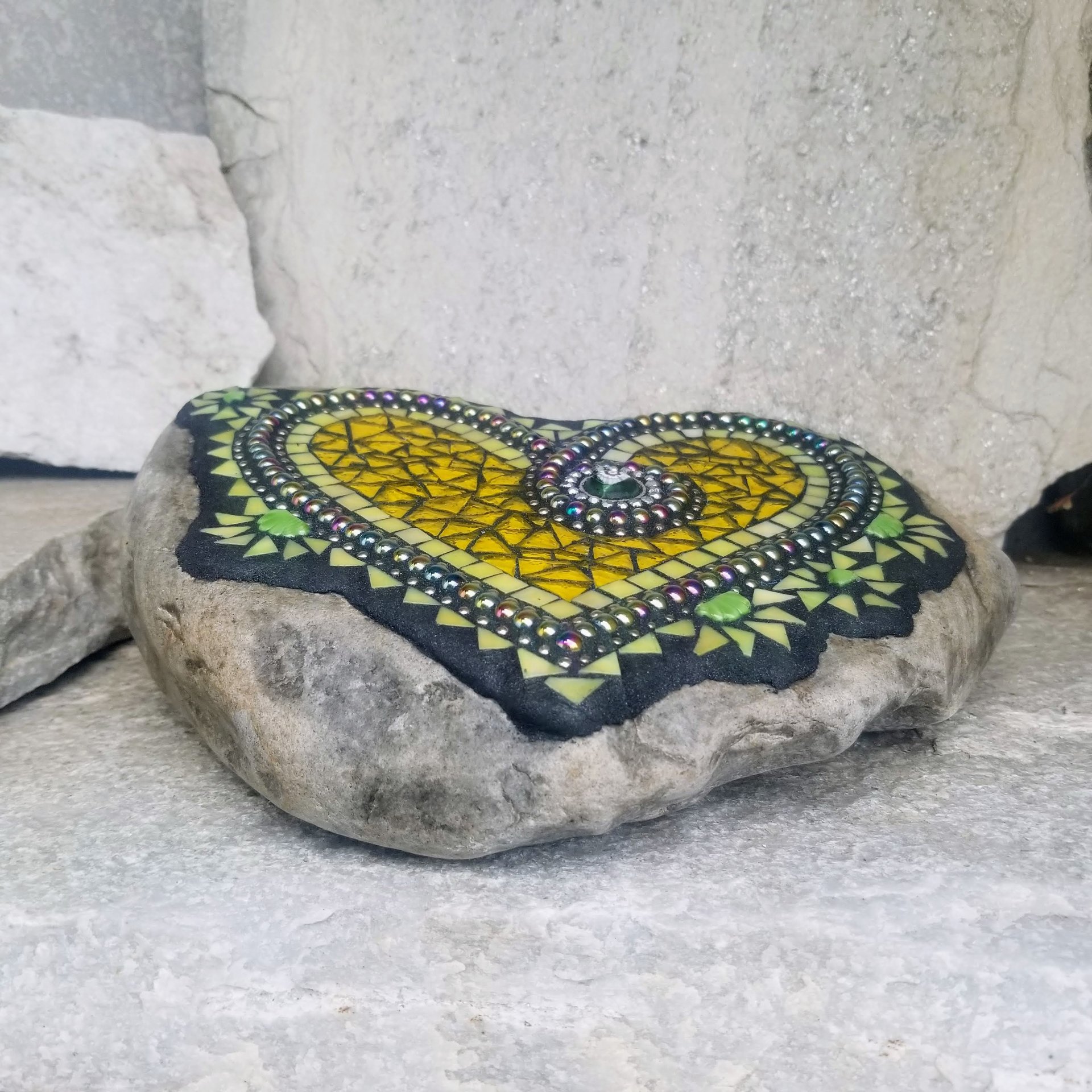 Bright Yellow Heart  Mosaic Garden Stone 