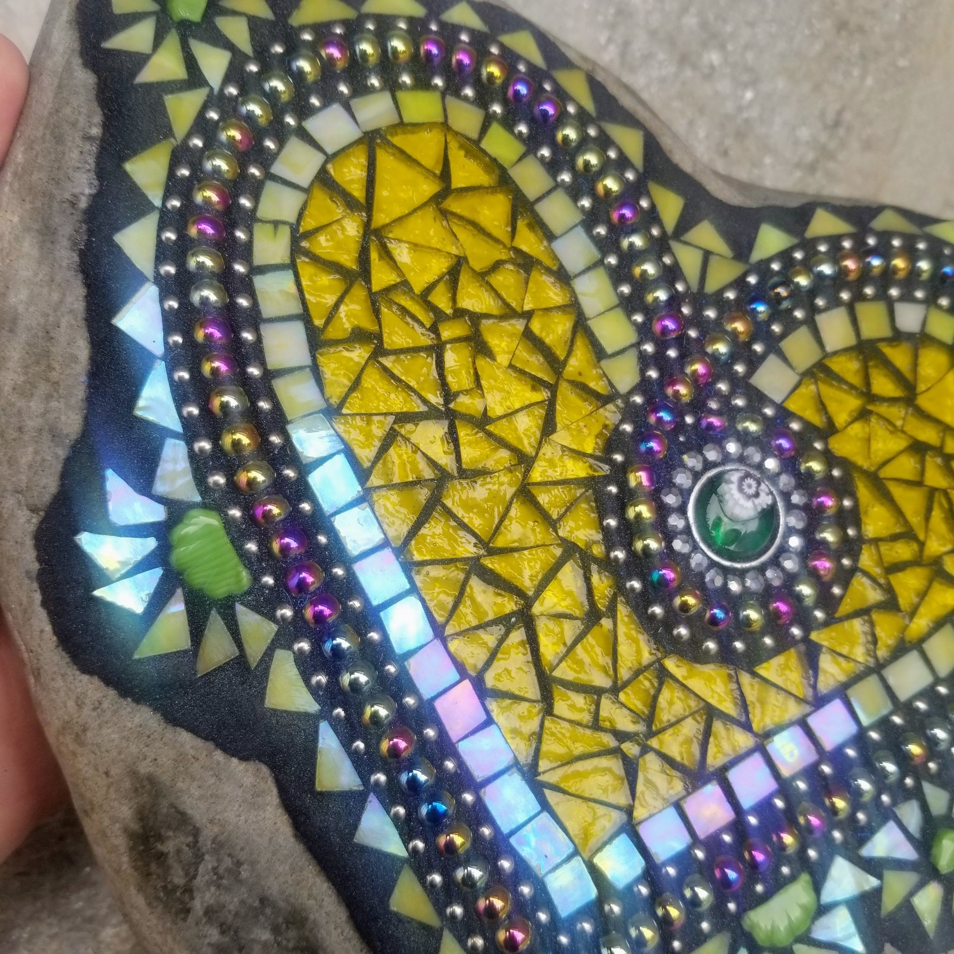 Bright Yellow Heart  Mosaic Garden Stone 