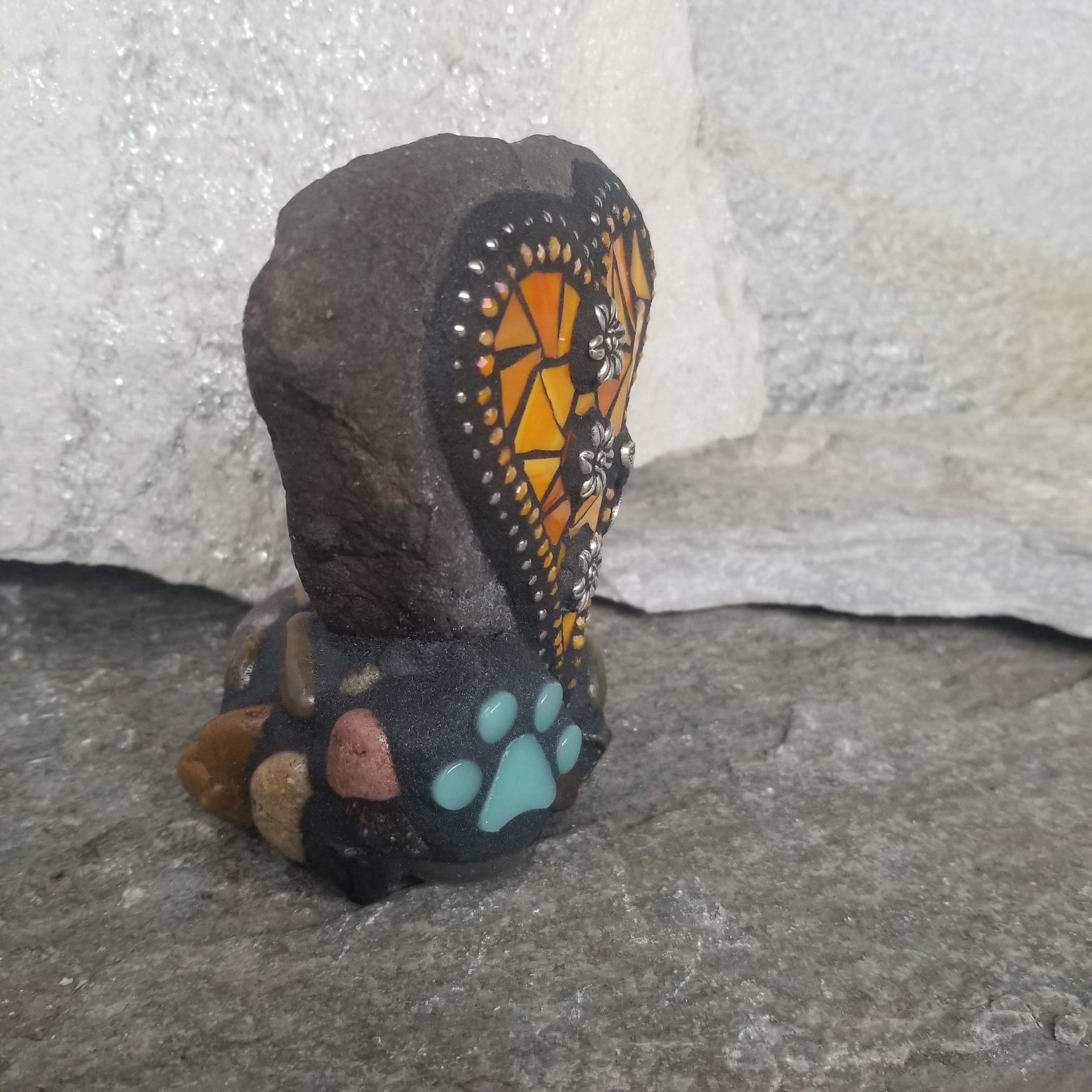 Orange Mosaic Heart Pet Memorial w/Butterfly