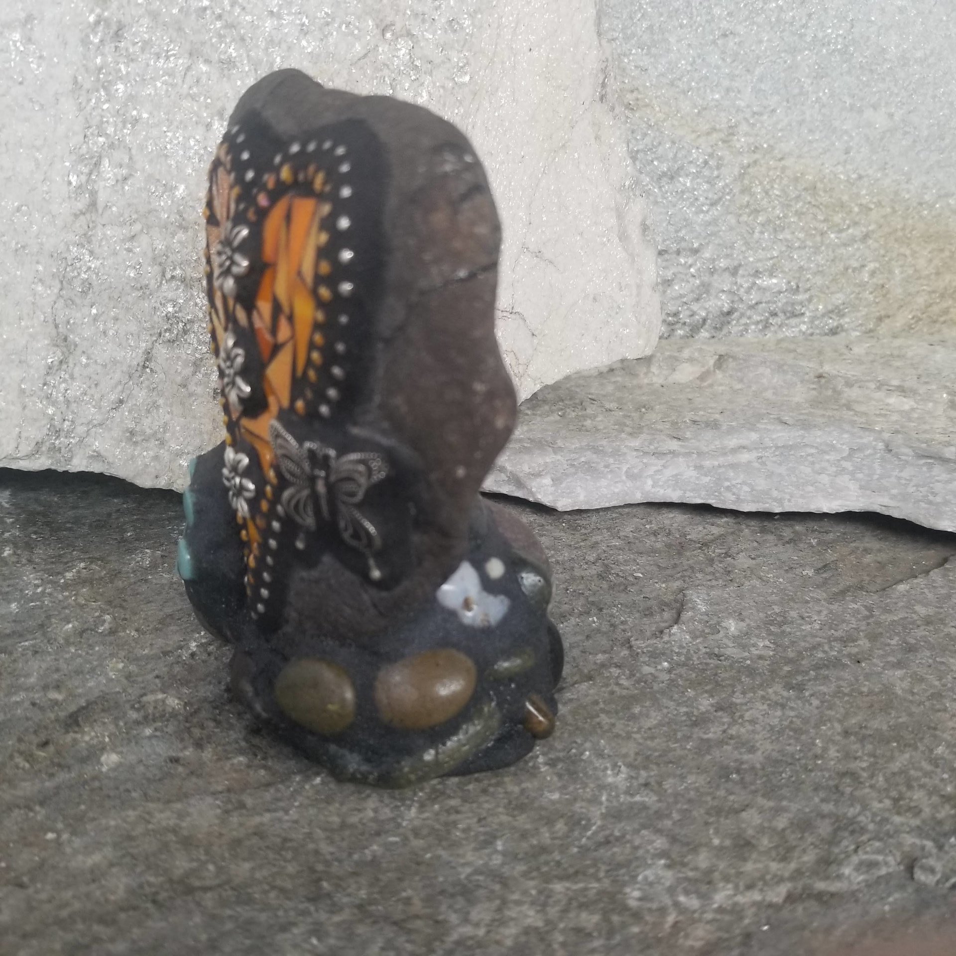 Orange Mosaic Heart Pet Memorial w/Butterfly