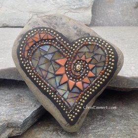 Iridescent Browns Heart w/ Sun Burst  Mosaic -Garden Stone