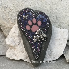 Purple Mosaic Heart, Paw, Lily, Pet Memorial, Garden Stone,  Gardener Gift, Home Decor, Garden Decor,