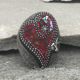 Red Valentine Heart, Humming Bird, Mosaic Paperweight / Garden Stone