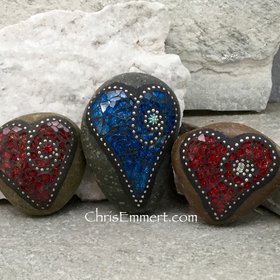 Garden Stone/Paperweights #1 Group Mosaic Heart, Mosaic Rock, Mosaic Garden Stone, Home Decor, Gardening, Gardening Gift,