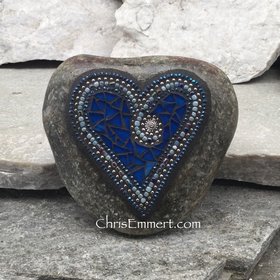 Cobalt Blue Mosaic Heart, (A) Mosaic Garden Stone, Gardner Gift, Garden Decor, Mosaic Rock