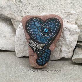 Denim Blue Heart, Garden Stone, Mosaic, Garden Decor