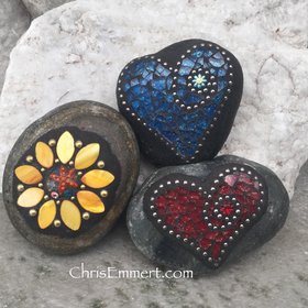 Garden Stone/Paperweights #1 Group Mosaic Heart, Mosaic Rock, Mosaic Garden Stone, Home Decor, Gardening, Gardening Gift,