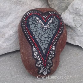 Angel Wing Mosaic Heart, Smoked Gray Heart, Mosaic Rock, Garden Stone, Home Decor, Gardener Gift, Garden Decor,