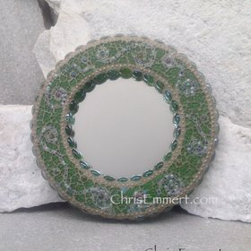 Green Mosaic Mirror, Round Mosaic Mirror, Home Decor, Greens and Gold Mirror, Teen Decor