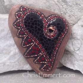Black Angel Wing Mosaic Heart, Mosaic Rock, Garden Stone, Home Decor, Gardener Gift, Garden Decor,