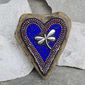 Cobalt Blue Heart, Dragonfly Mosaic / Garden Stone