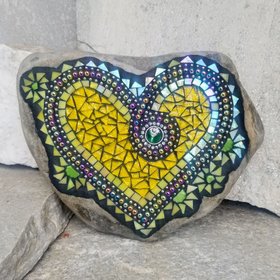 Bright Yellow Heart  Mosaic Garden Stone 